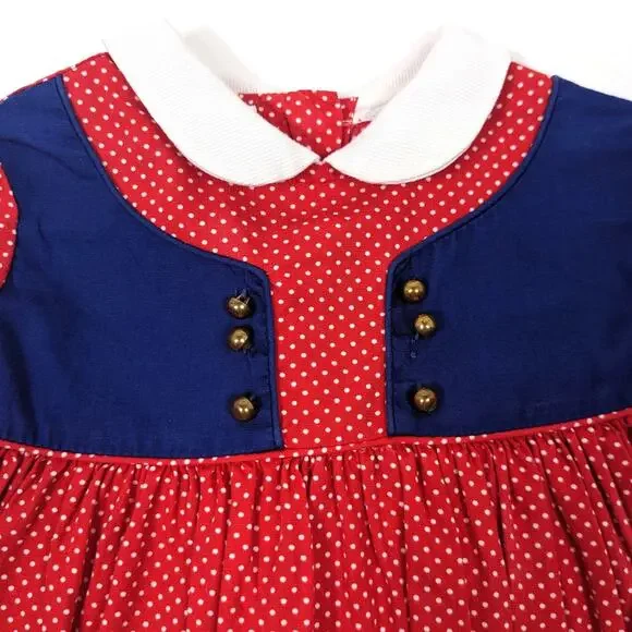 Vintage Kate Greenaway Dress Baby Girls Size 12m Red Polka Dot - Picture 2 of 5
